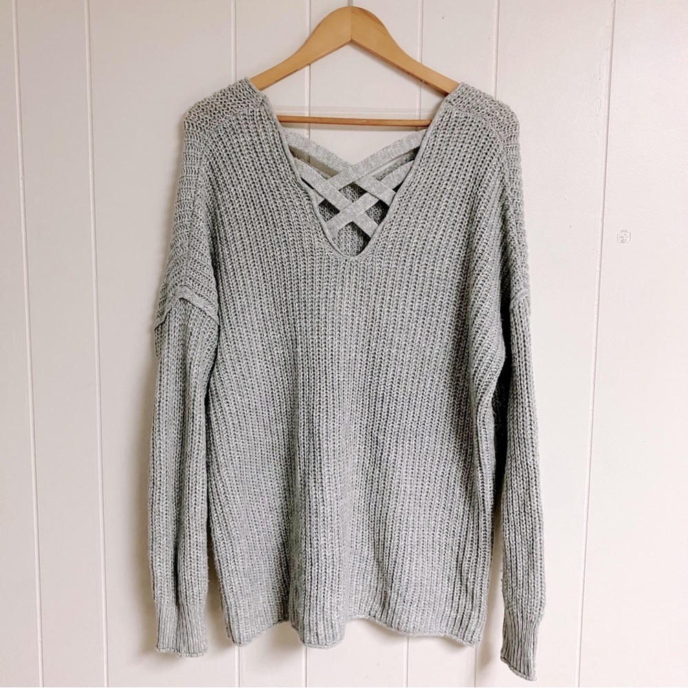 MOSSIMO SUPPLY CO. Knit Pullover V-Neck Sweater Criss-Cross Back Womens SZ Large - Picture 5 of 7
